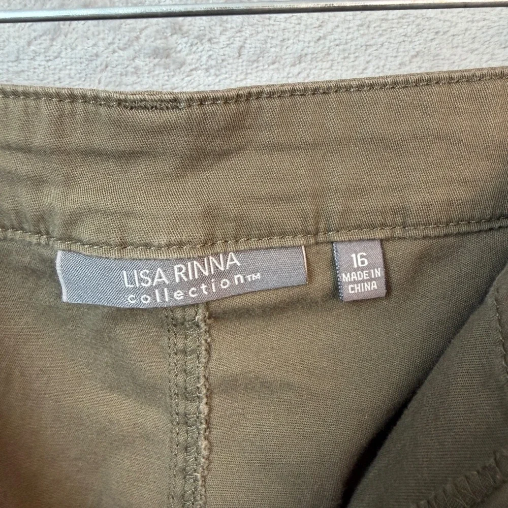 Lisa Rinna Collection Pants Womens 16 Green Wide Leg Utility Cargo A295847 Olive